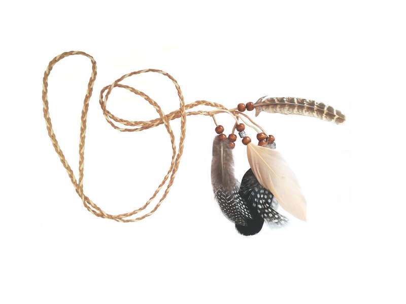 Bohemian Feather Wrap Around Headband Natural Mix