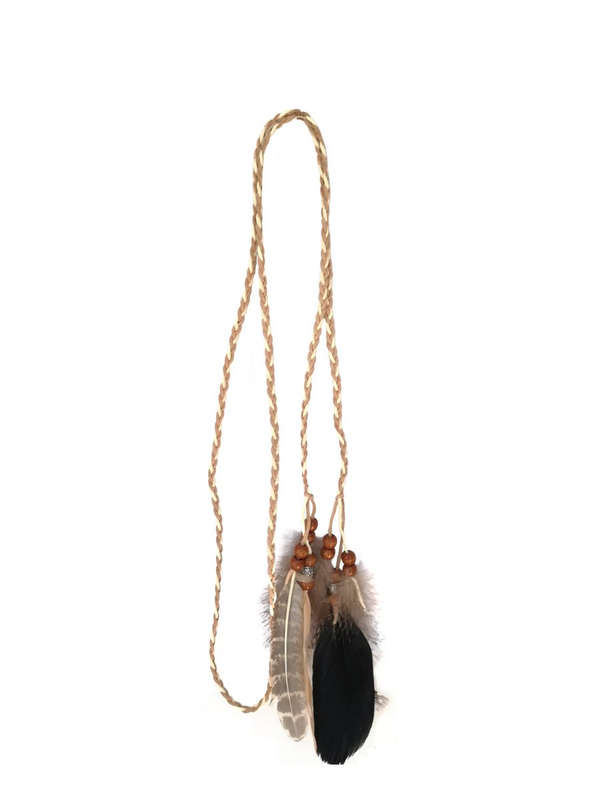 Bohemian Feather Wrap Around Headband Natural Mix