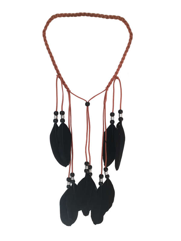 Bohemian Style Headband With Feathers - Black Mix