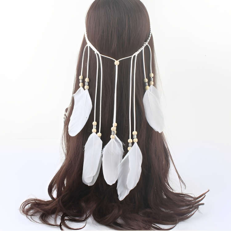 Bohemian Style Headband With Feathers - White Mix