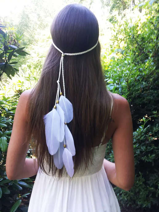 Bohemian Style Headband With White Feathers