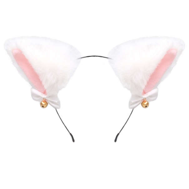 Kawaii Fluffy Cat Ear Headband With Ribbons And Bells - White, Pink