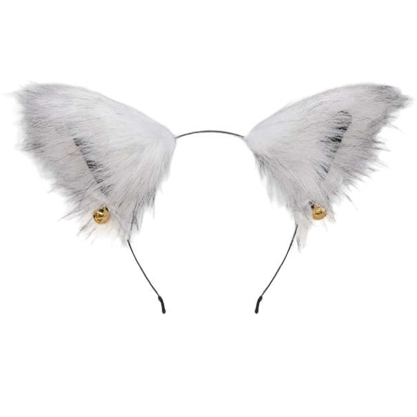 Kawaii Fluffy Cat Ear Headband With Ribbons And Bells - White, Black