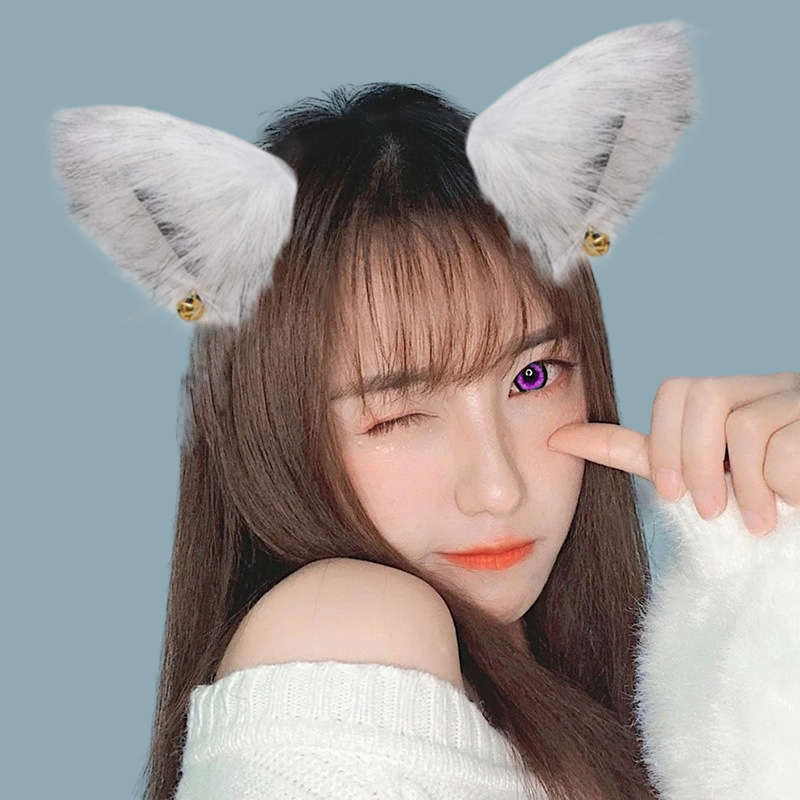 Kawaii Fluffy Cat Ear Headband With Ribbons And Bells - White, Black