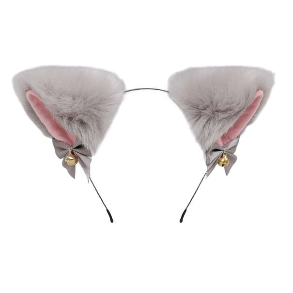 Kawaii Fluffy Cat Ear Headband With Ribbons And Bells - Silver, Pink