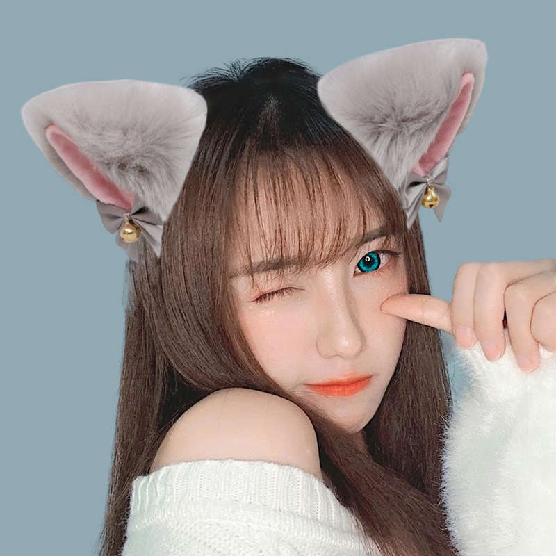 Kawaii Fluffy Cat Ear Headband With Ribbons And Bells - Silver, Pink