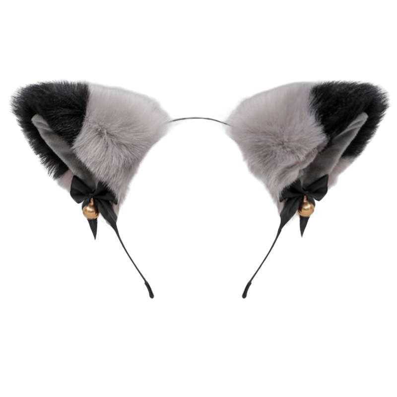 Kawaii Fluffy Cat Ear Headband With Ribbons And Bells - Black, Silver