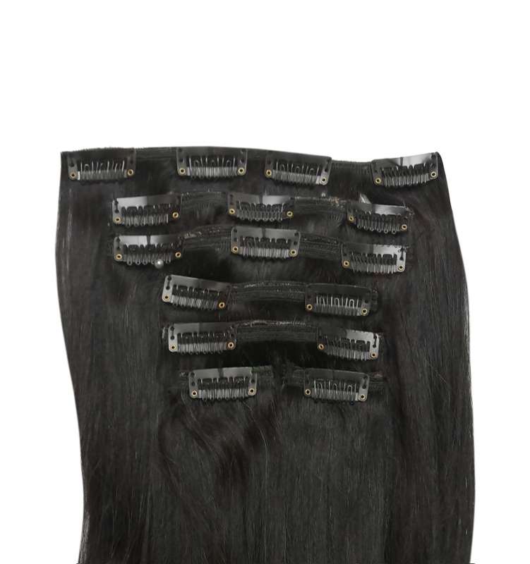 100% Brazilian Remy Human Hair Straight 7pc XXL 35cm Clip Hair Extensions - 1B Natural Black