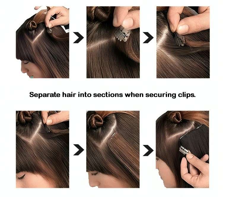 100% Brazilian Remy Human Hair Straight 7pc XXL 35cm Clip Hair Extensions - 1B Natural Black