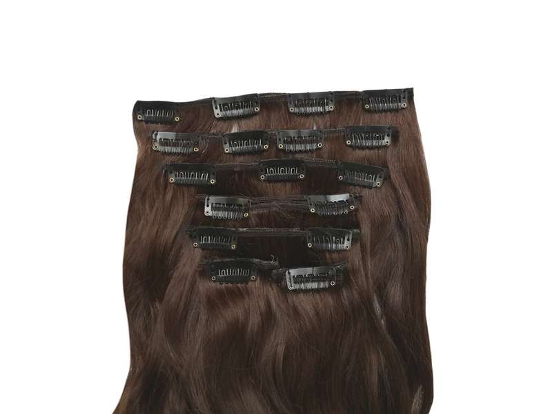100% Brazilian Remy Human Hair Straight 7pc XXL 35cm Clip Hair Extensions - 4 Chocolate Brown