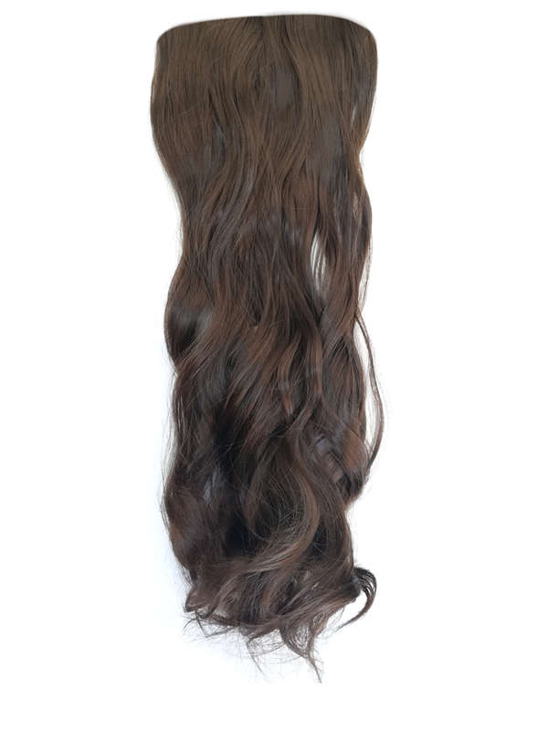 Long 3 Piece 60cm Full Head Clip-on Hair Extensions XXL Wavy - 6K Chesnut brown