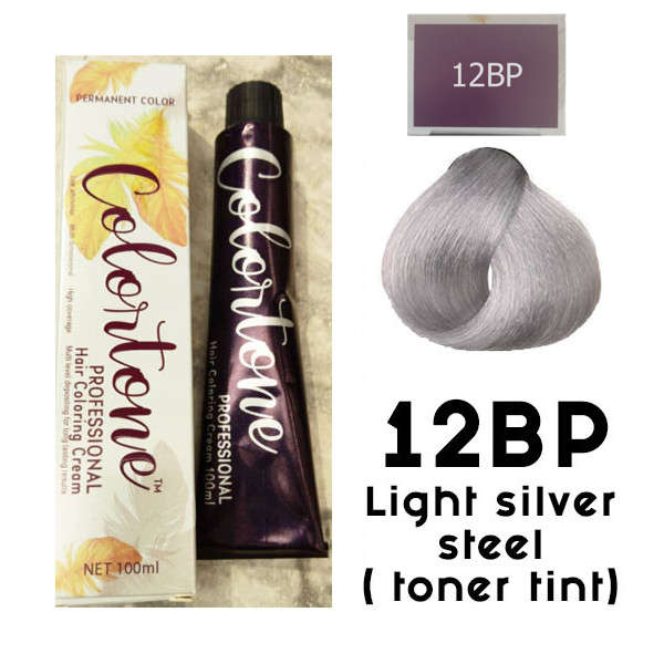 Colortone Professional Hair Dye Toner Tint Coloring Cream - 12BP Light Silver Steel