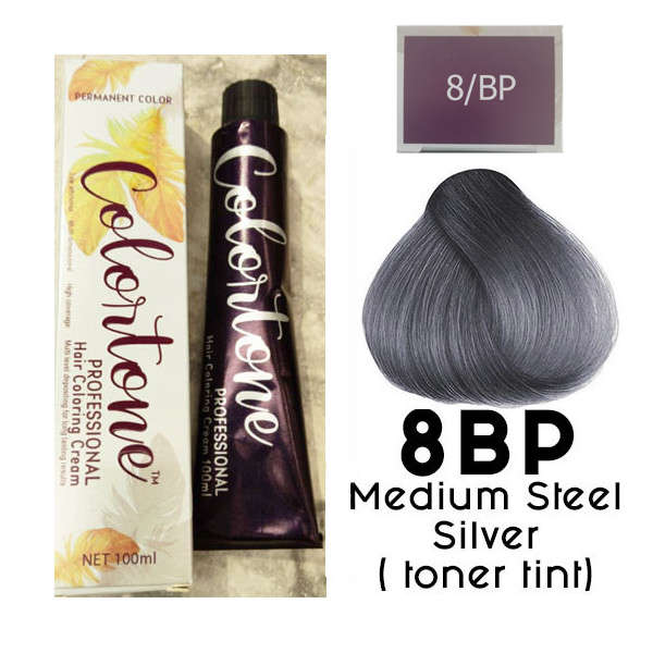 Colortone Professional Hair Dye Toner Tint Coloring Cream - 8BP Dark steel silver