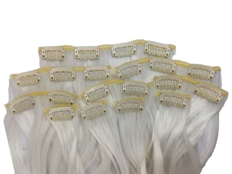 10 Piece Straight Long 55-60cm Full Head Clip-on Hair Extensions XXL - 60 White Blonde Straight