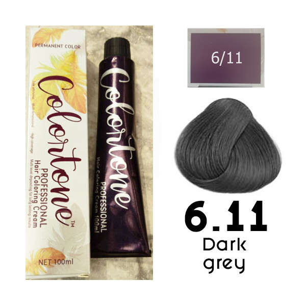 Colortone Professional Hair Dye Tint Double Coverage Coloring Cream - 6.11 Dark grey
