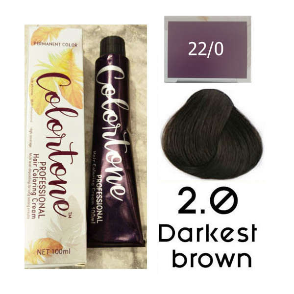 Colortone Professional Hair Dye Tint Double Coverage Coloring Cream - 2.0 Darkest black brown