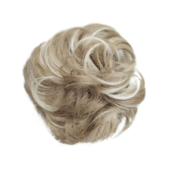 Messy Chignon Scrunchie Hair Bun Pony Updo For Women - 16H/613 Highlighted Pearl Platinum Blonde