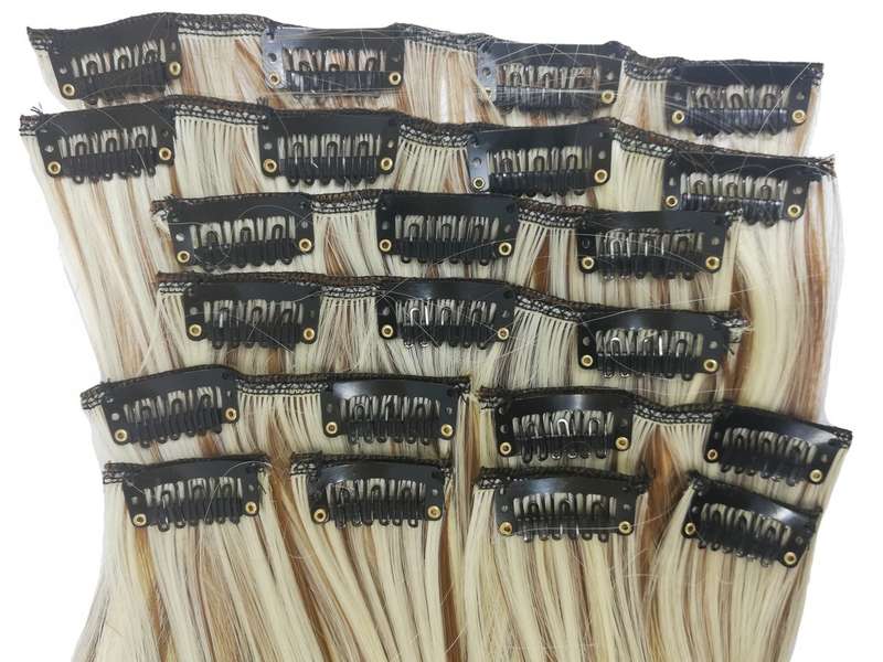10 Piece Straight Long 55-60cm Full Head Clip-on Hair Extensions XXL - M9-613 Natural blonde mix Str
