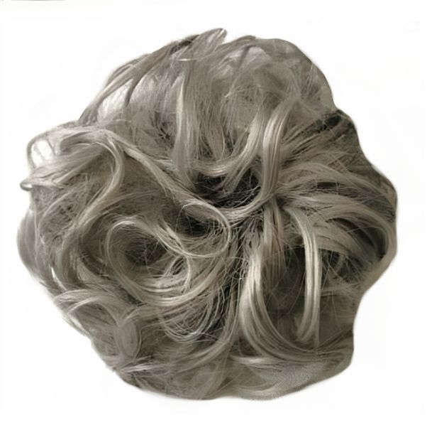 Messy Chignon Scrunchie Hair Bun Pony Updo For Women - Ash Grey (Q5M)