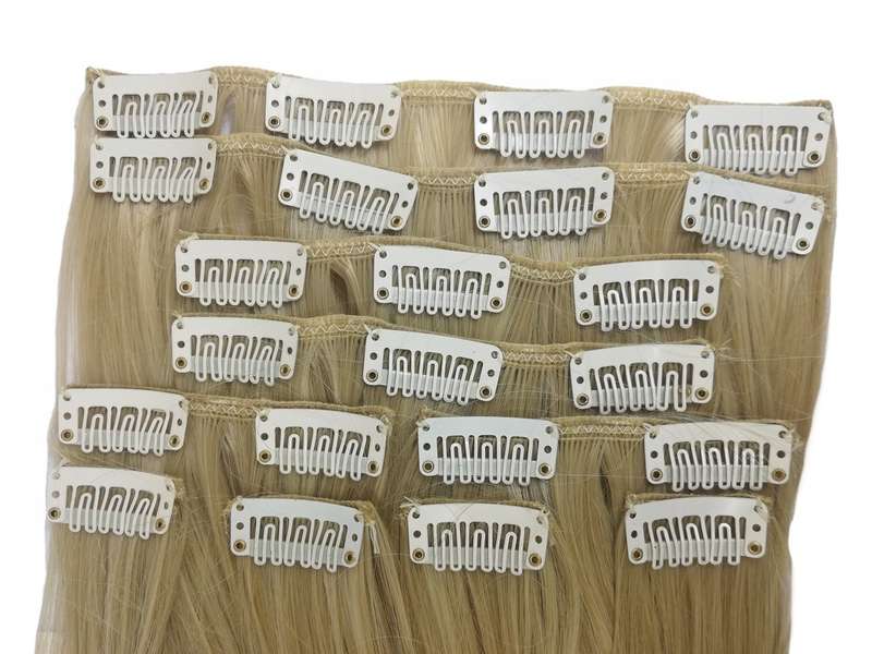 10 Piece Straight Long 55-60cm Full Head Clip-on Hair Extensions XXL - 24H-613 Latte Blonde Mix Stra