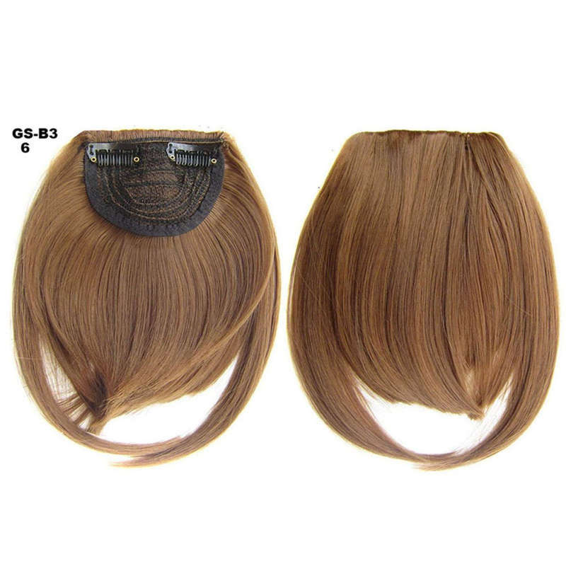 Clip in Bangs Fringe Front One Piece Hair Extensions with Temples - Color 6A golden brown
