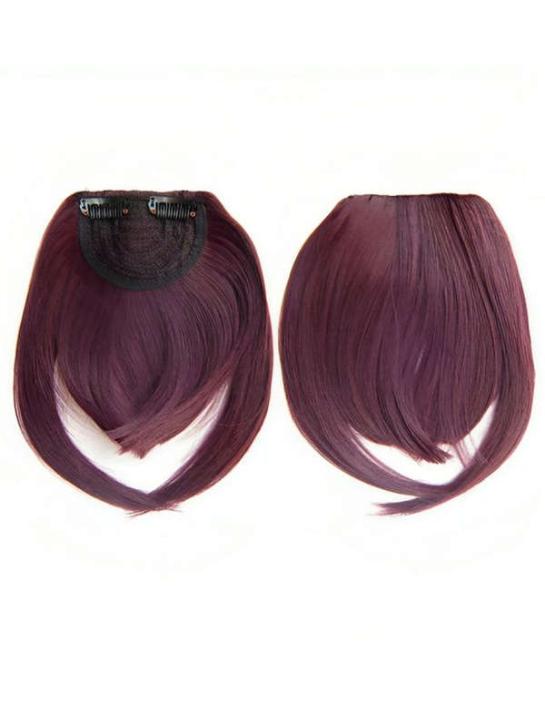 Clip in Bangs Fringe Front One Piece Hair Extensions with Temples - Color 99J plum