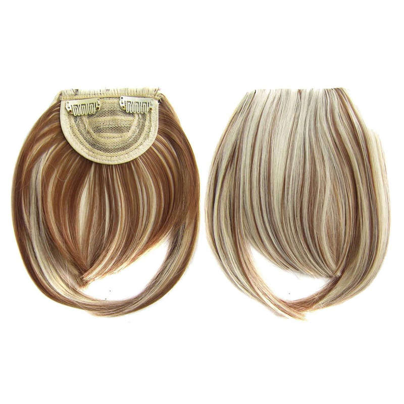 Clip in Bangs Fringe Front One Piece Hair Extensions with Temples - F12-613 Light golden brown mix