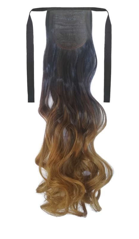 Tie-On Wavy Ombre Ponytail 55cm with Ribbons & Clip - 1-27 Strawberry Blonde