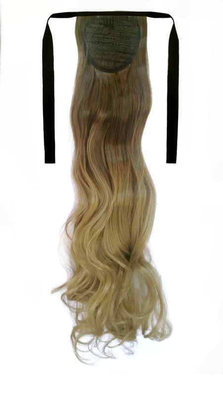 Tie-On Wavy Ombre Ponytail 55cm with Ribbons & Clip - 10T-24 Light Blonde 2
