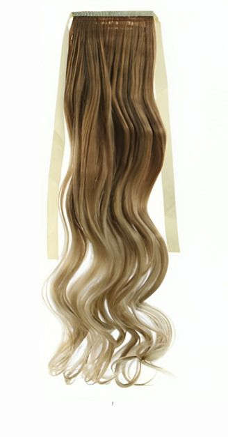 Tie-On Wavy Ombre Ponytail 55cm with Ribbons & Clip - 27T24 Light Blonde Mix