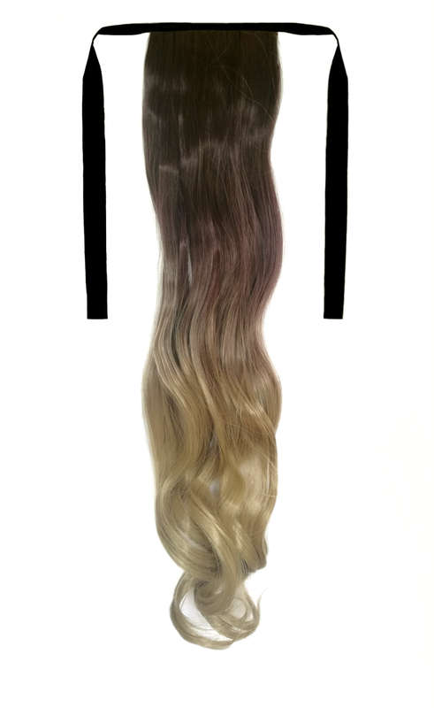 Tie-On Wavy Ombre Ponytail 55cm with Ribbons & Clip - 4T-24 Light Blonde