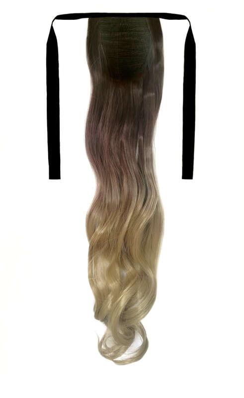 Tie-On Wavy Ombre Ponytail 55cm with Ribbons & Clip - 4T-24 Light Blonde