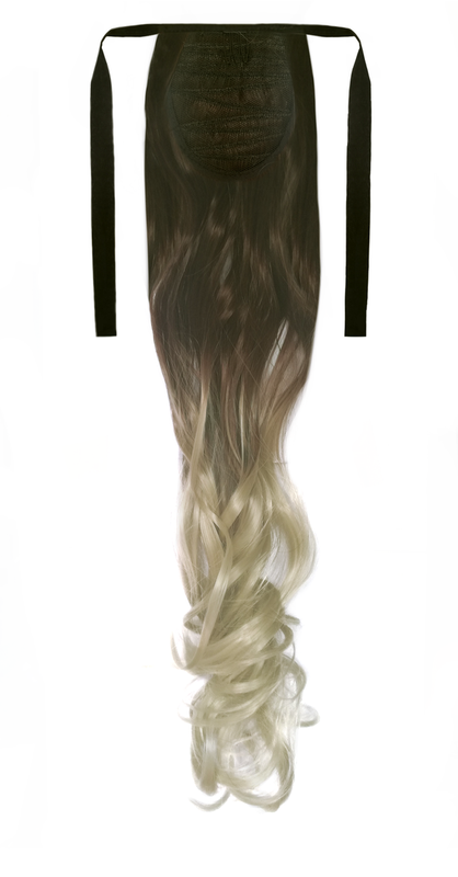Tie-On Wavy Ombre Ponytail 55cm with Ribbons & Clip - T6AT-88 Latte Blonde