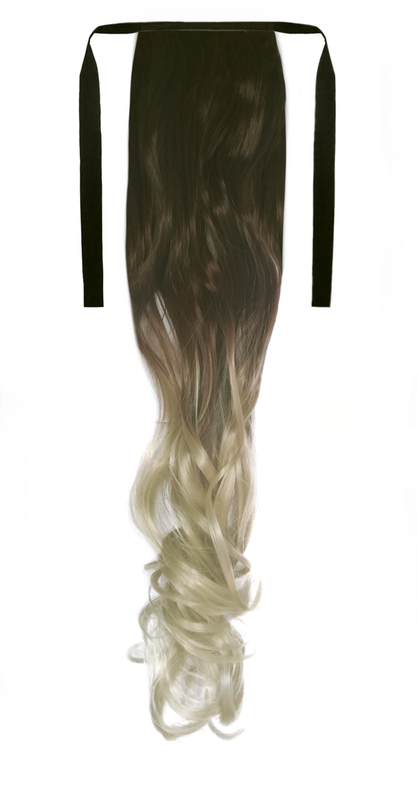 Tie-On Wavy Ombre Ponytail 55cm with Ribbons & Clip - T6AT-88 Latte Blonde