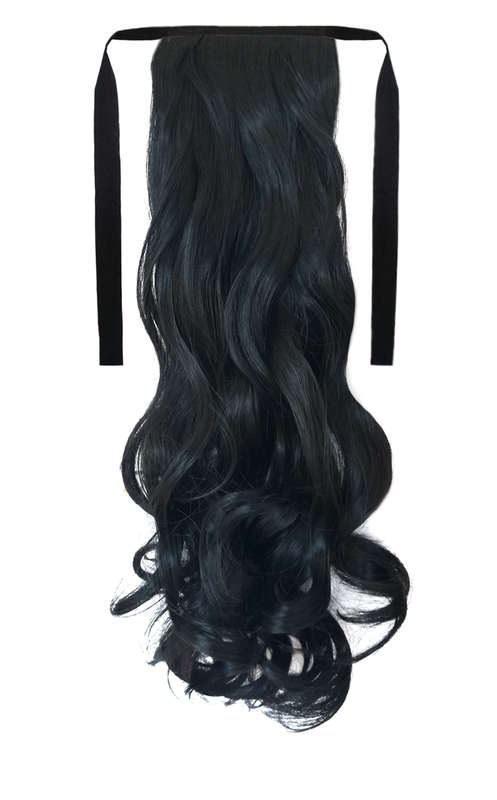 Tie-On Wavy Ponytail 55cm With Ribbons & Clip - 1 Jet Black