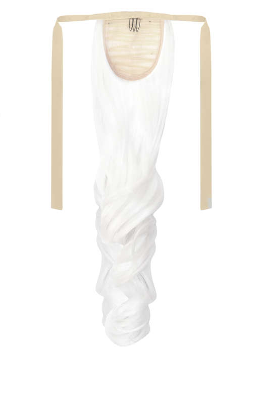 Tie-On Wavy Ponytail 55cm With Ribbons & Clip - 1001 Pure white