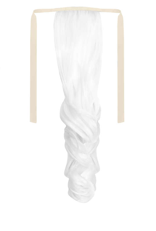 Tie-On Wavy Ponytail 55cm With Ribbons & Clip - 1001 Pure white