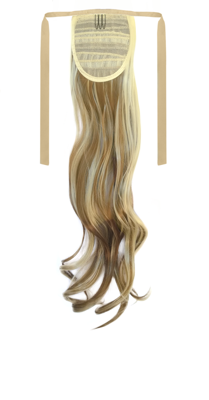 Tie-On Wavy Ponytail 55cm With Ribbons & Clip - 16-613 Blonde Mix