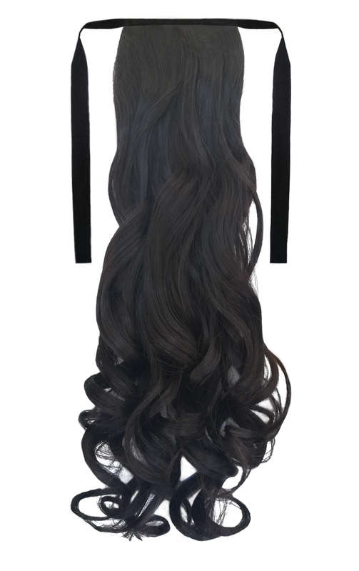 Tie-On Wavy Ponytail 55cm With Ribbons & Clip - 2 Darkest Brown