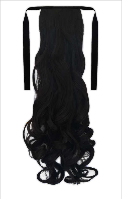 Tie-On Wavy Ponytail 55cm With Ribbons & Clip - 2 Darkest Brown