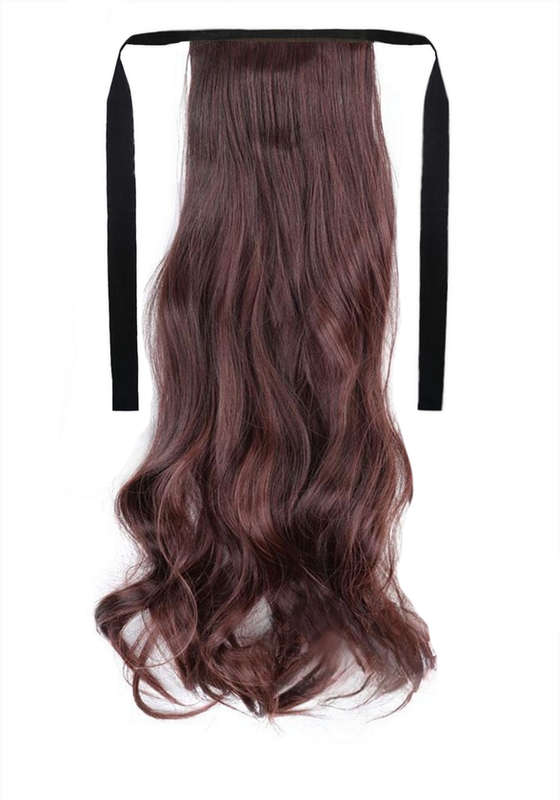 Tie-On Wavy Ponytail 55cm With Ribbons & Clip - 2-33 Mahogany Brown