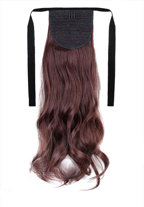 Tie-On Wavy Ponytail 55cm With Ribbons & Clip - 2-33 Mahogany Brown