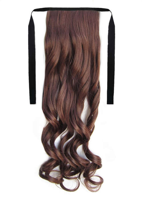 Tie-On Wavy Ponytail 55cm With Ribbons & Clip - 33 Light Mahogany Brown