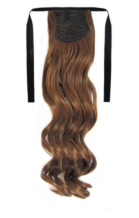 Tie-On Wavy Ponytail 55cm With Ribbons & Clip - 6 Chestnut Brown