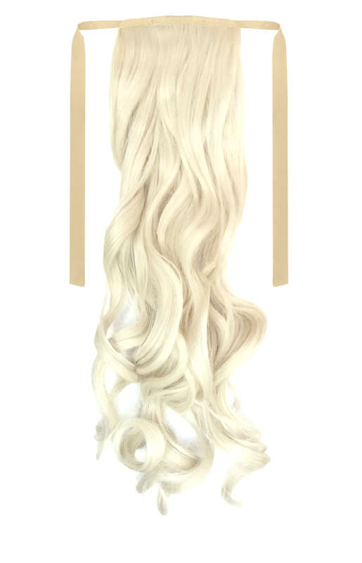 Tie-On Wavy Ponytail 55cm With Ribbons & Clip - 60 White Blonde