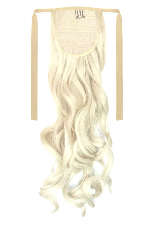 Tie-On Wavy Ponytail 55cm With Ribbons & Clip - 60 White Blonde