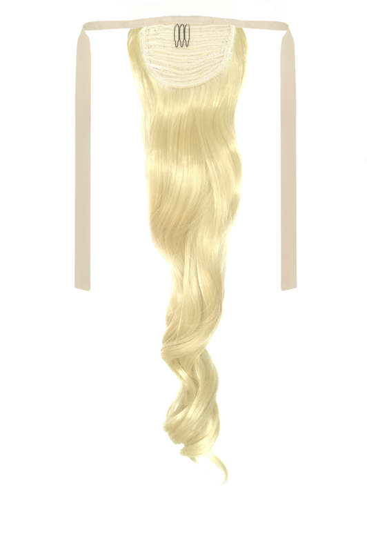 Tie-On Wavy Ponytail 55cm With Ribbons & Clip - 613 Platinum blonde