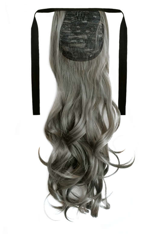 Tie-On Wavy Ponytail 55cm With Ribbons & Clip - 70 Dark Grey