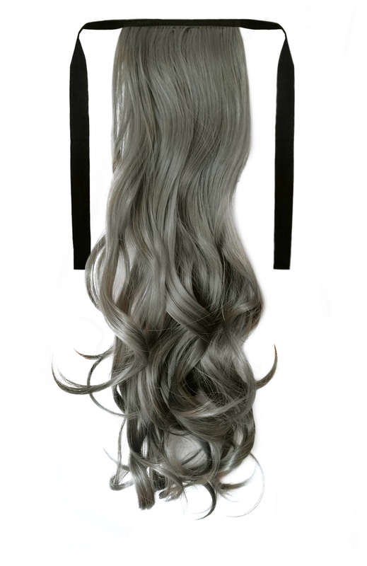 Tie-On Wavy Ponytail 55cm With Ribbons & Clip - 70 Dark Grey