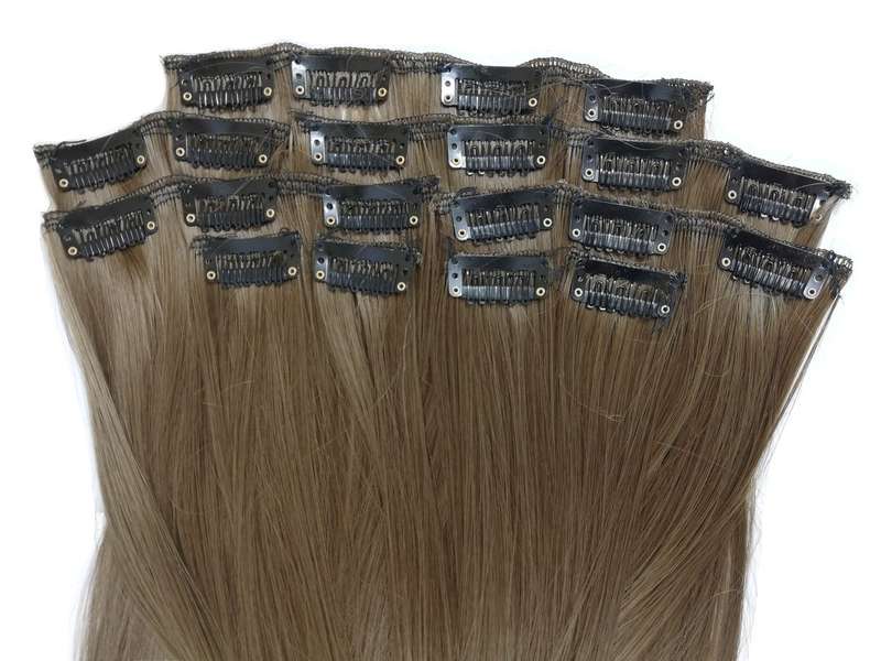 10 Piece Straight Long 55-60cm Full Head Clip-on Hair Extensions XXL - 8BM18B Ash Medium Blonde Mix